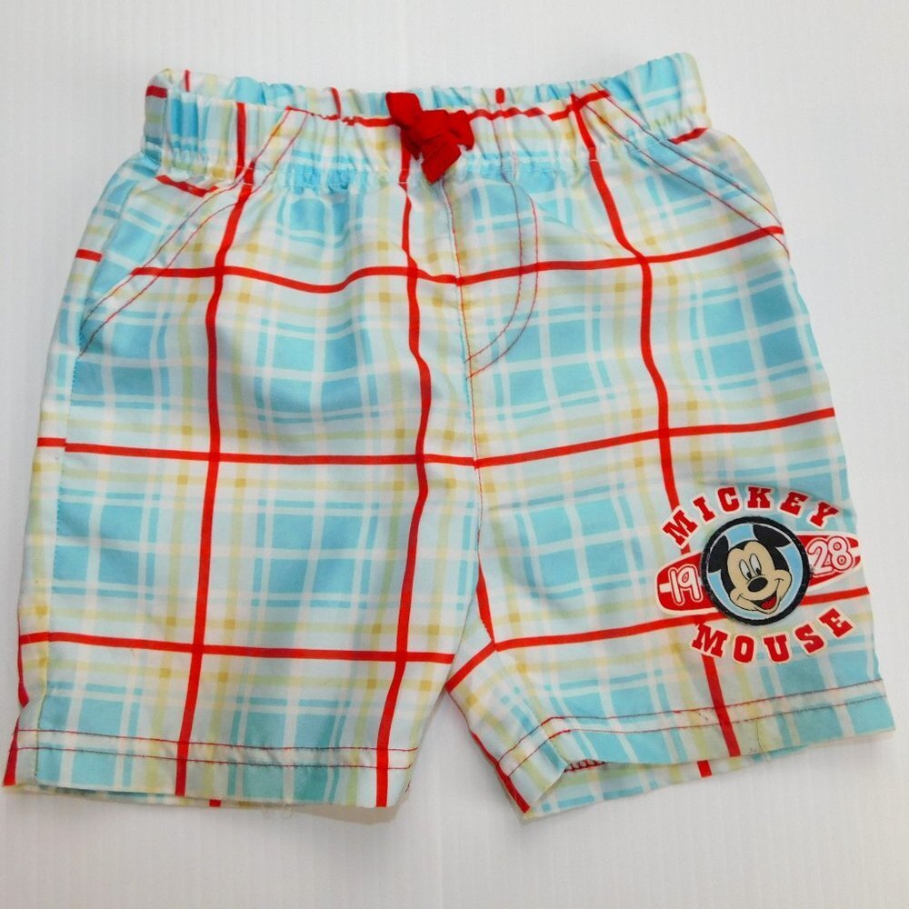 Disney Mickey Mouse Baby Boys 6-12 Months Blue red Yellow Plaid Swim Trunks